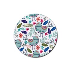 Floral Pattern With Birds Flowers Leaves Dark Background Rubber Round Coaster (4 Pack)  by Vaneshart