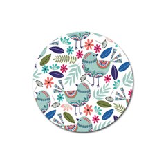 Floral Pattern With Birds Flowers Leaves Dark Background Magnet 3  (round)