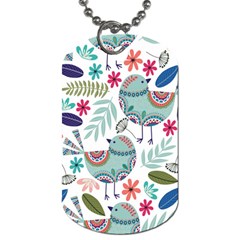 Floral Pattern With Birds Flowers Leaves Dark Background Dog Tag (one Side) by Vaneshart