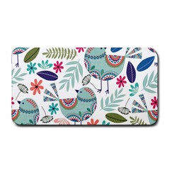 Floral Pattern With Birds Flowers Leaves Dark Background Medium Bar Mats by Vaneshart