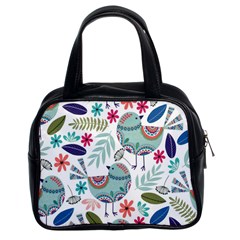 Floral Pattern With Birds Flowers Leaves Dark Background Classic Handbag (two Sides)