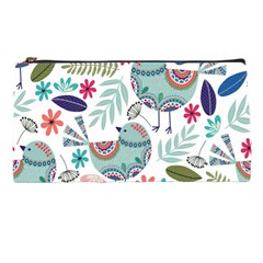 Floral Pattern With Birds Flowers Leaves Dark Background Pencil Cases