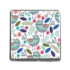 Floral Pattern With Birds Flowers Leaves Dark Background Memory Card Reader (square 5 Slot) by Vaneshart