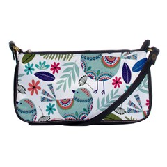 Floral Pattern With Birds Flowers Leaves Dark Background Shoulder Clutch Bag by Vaneshart