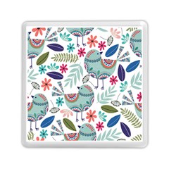 Floral Pattern With Birds Flowers Leaves Dark Background Memory Card Reader (square)