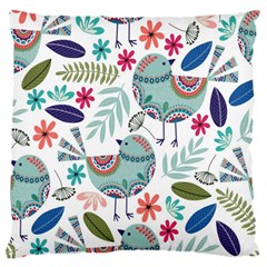 Floral Pattern With Birds Flowers Leaves Dark Background Large Cushion Case (one Side) by Vaneshart