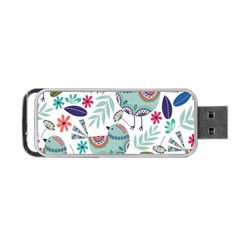 Floral Pattern With Birds Flowers Leaves Dark Background Portable Usb Flash (one Side) by Vaneshart