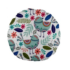 Floral Pattern With Birds Flowers Leaves Dark Background Standard 15  Premium Round Cushions