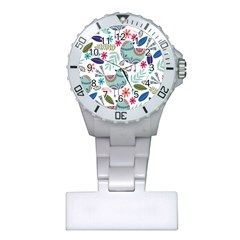 Floral Pattern With Birds Flowers Leaves Dark Background Plastic Nurses Watch by Vaneshart