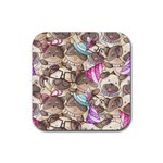 Hand Drawn Animal Pattern Dog Illustration Rubber Coaster (Square)  Front