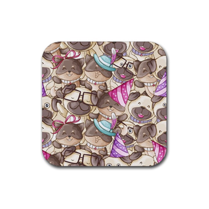 Hand Drawn Animal Pattern Dog Illustration Rubber Coaster (Square) 