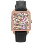 Hand Drawn Animal Pattern Dog Illustration Rose Gold Leather Watch  Front