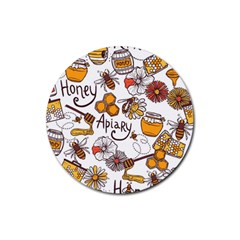 Honey Seamless Pattern Rubber Coaster (round)  by Vaneshart