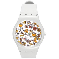 Honey Seamless Pattern Round Plastic Sport Watch (m) by Vaneshart