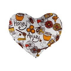 Honey Seamless Pattern Standard 16  Premium Flano Heart Shape Cushions by Vaneshart