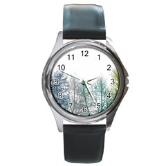 Multicolor Graphic Botanical Print Round Metal Watch