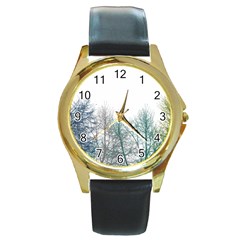 Multicolor Graphic Botanical Print Round Gold Metal Watch