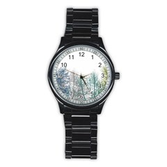 Multicolor Graphic Botanical Print Stainless Steel Round Watch by dflcprintsclothing