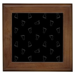 Neon Style Black And White Footprints Motif Pattern Framed Tile by dflcprintsclothing