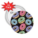 Colorful Donut Seamless Pattern On Black Vector 2.25  Buttons (10 pack)  Front