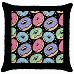 Colorful Donut Seamless Pattern On Black Vector Throw Pillow Case (Black) Front