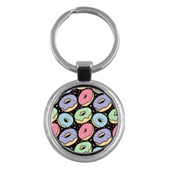 Colorful Donut Seamless Pattern On Black Vector Key Chain (round) by Sobalvarro