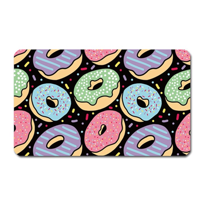 Colorful Donut Seamless Pattern On Black Vector Magnet (Rectangular)