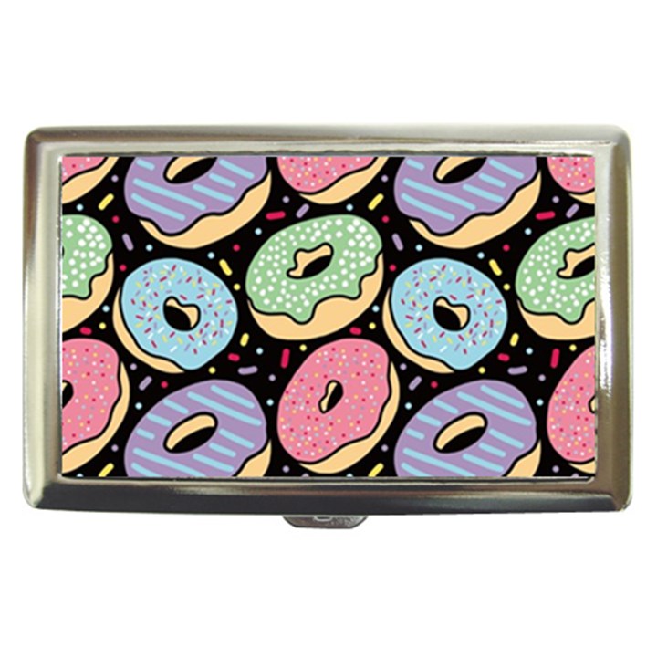 Colorful Donut Seamless Pattern On Black Vector Cigarette Money Case