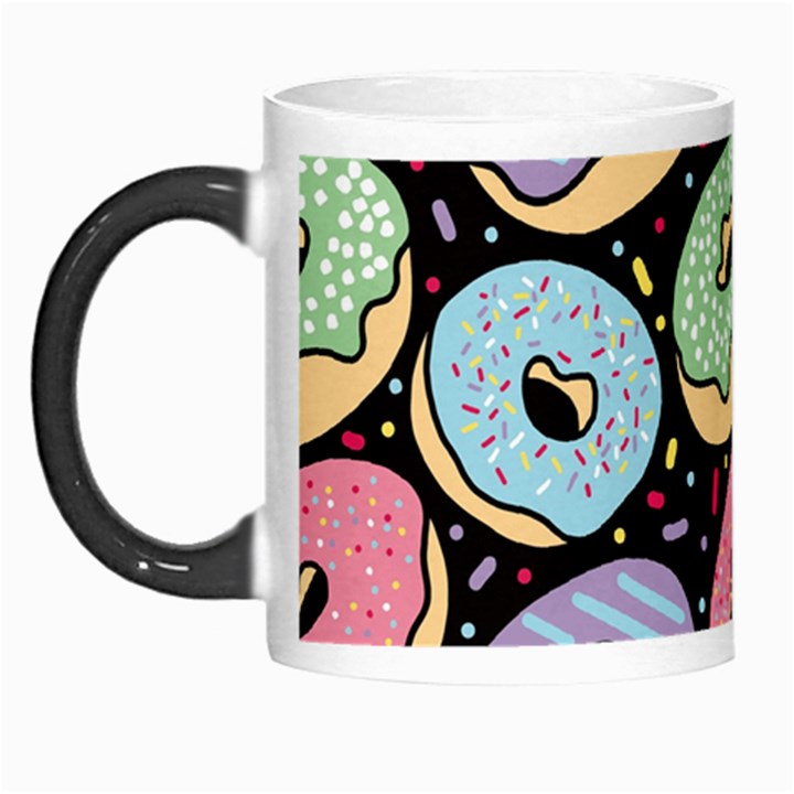 Colorful Donut Seamless Pattern On Black Vector Morph Mugs