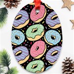 Colorful Donut Seamless Pattern On Black Vector Oval Ornament (Two Sides) Back