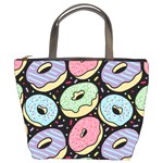 Colorful Donut Seamless Pattern On Black Vector Bucket Bag Front