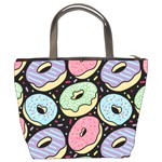 Colorful Donut Seamless Pattern On Black Vector Bucket Bag Back