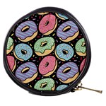 Colorful Donut Seamless Pattern On Black Vector Mini Makeup Bag Front