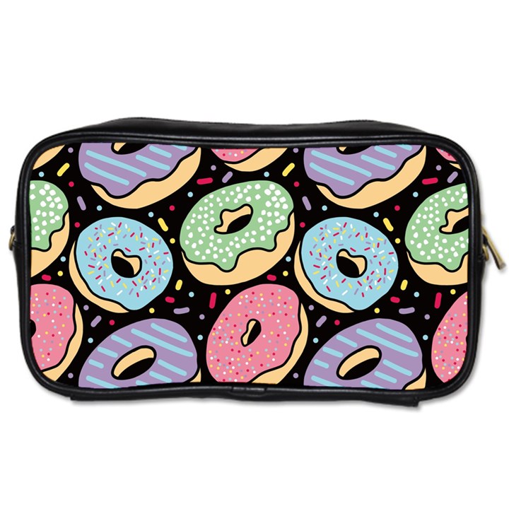 Colorful Donut Seamless Pattern On Black Vector Toiletries Bag (One Side)