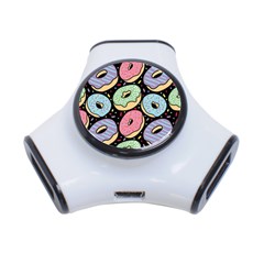 Colorful Donut Seamless Pattern On Black Vector 3-port Usb Hub by Sobalvarro