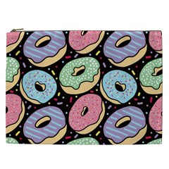 Colorful Donut Seamless Pattern On Black Vector Cosmetic Bag (xxl) by Sobalvarro