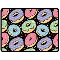 Colorful Donut Seamless Pattern On Black Vector Double Sided Fleece Blanket (large)  by Sobalvarro