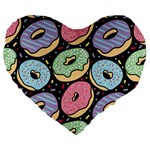 Colorful Donut Seamless Pattern On Black Vector Large 19  Premium Flano Heart Shape Cushions Front