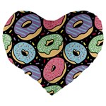 Colorful Donut Seamless Pattern On Black Vector Large 19  Premium Flano Heart Shape Cushions Back