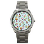 Cupcake Doodle Pattern Sport Metal Watch Front