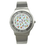 Cupcake Doodle Pattern Stainless Steel Watch Front