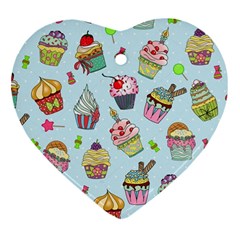 Cupcake Doodle Pattern Heart Ornament (two Sides) by Sobalvarro