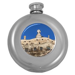 Gaudi, La Pedrera Building, Barcelona - Spain Round Hip Flask (5 Oz) by dflcprintsclothing