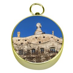 Gaudi, La Pedrera Building, Barcelona - Spain Gold Compasses by dflcprintsclothing