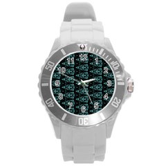 Digital Triangles Round Plastic Sport Watch (l) by Sparkle