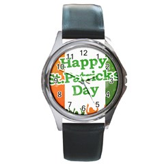 Happy St Patricks Day Design Round Metal Watch by dflcprintsclothing