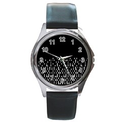 Black And White Matrix Patterned Design Round Metal Watch by dflcprintsclothing