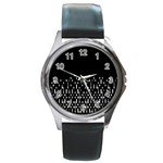 Black And White Matrix Patterned Design Round Metal Watch Front