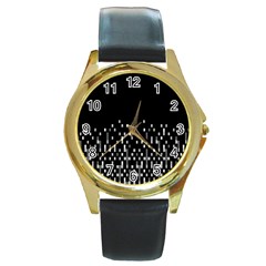 Black And White Matrix Patterned Design Round Gold Metal Watch by dflcprintsclothing