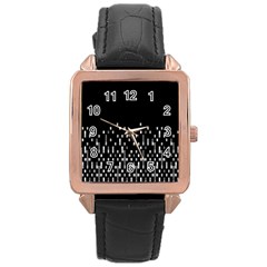 Black And White Matrix Patterned Design Rose Gold Leather Watch  by dflcprintsclothing